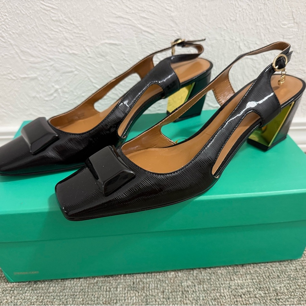 J.Renee Black Slingback Heels with Gold Accents